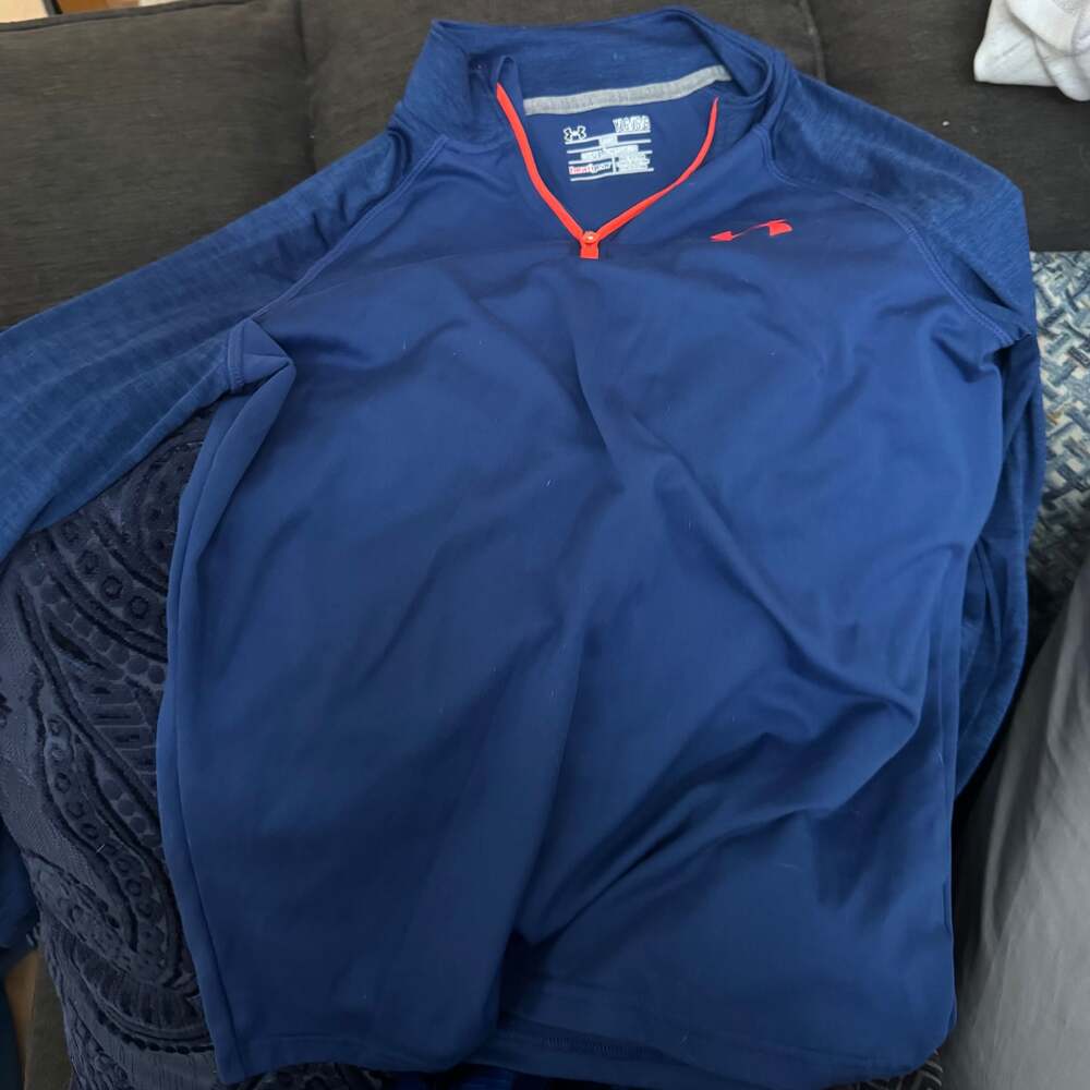 Under Armour Quarter Zip Pullover Blue Long Sleeve Shirt Youth Lrg